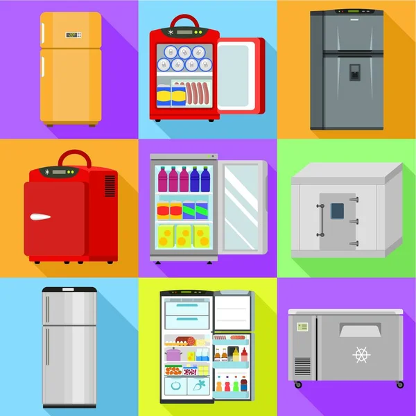 Home koelkast icon set, platte stijl — Stockvector