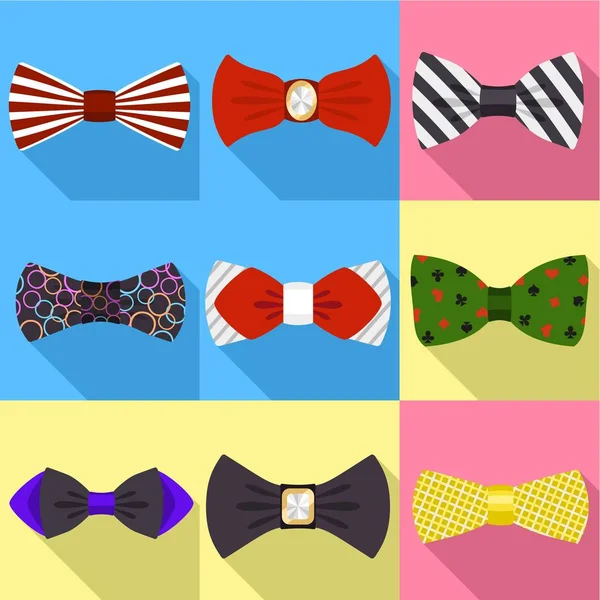 蝴蝶结领带图标套装, 扁平风格 — 图库矢量图片