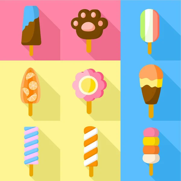 Ice cream Ikonuppsättning, platt stil — Stock vektor