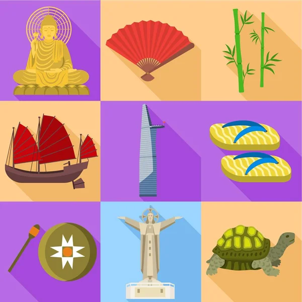 Conjunto de iconos de Vietnam, estilo plano — Vector de stock