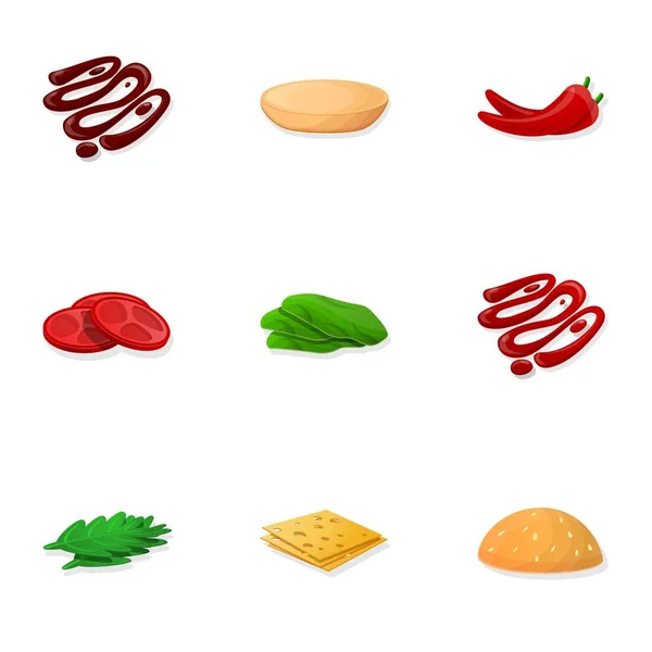 Burger component icon set, cartoon style — Stock Vector