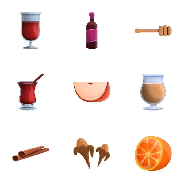 Conjunto de ícone de vinho laranja mulled, estilo cartoon — Vetor de Stock