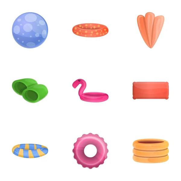 Set di icone ad anello gonfiabile per piscina, stile cartone animato — Vettoriale Stock