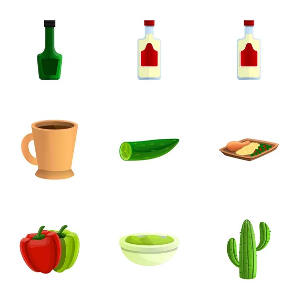 Set ikon minuman Meksiko, gaya kartun - Stok Vektor