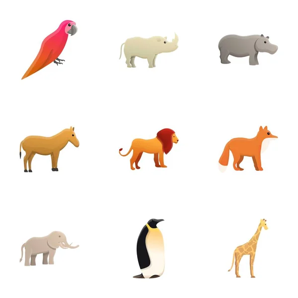 Ciudad zoológico animales icono conjunto, estilo de dibujos animados — Vector de stock