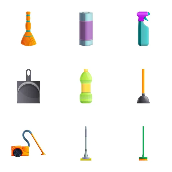 Reinigungsgeräte Icon Set, Cartoon-Stil — Stockvektor