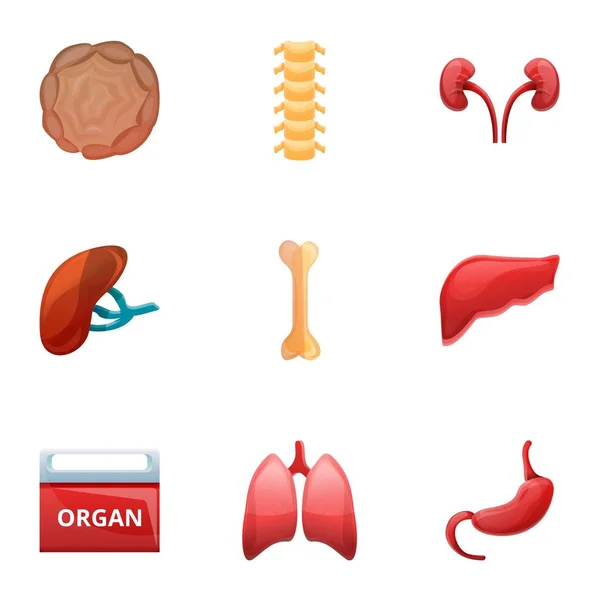 Conjunto de ícones de transplante de órgãos humanos, estilo cartoon — Vetor de Stock