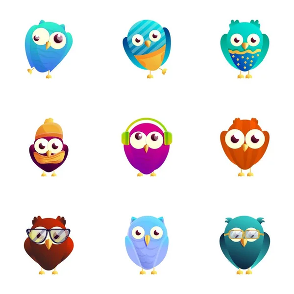 Colorful birds icon set, cartoon style