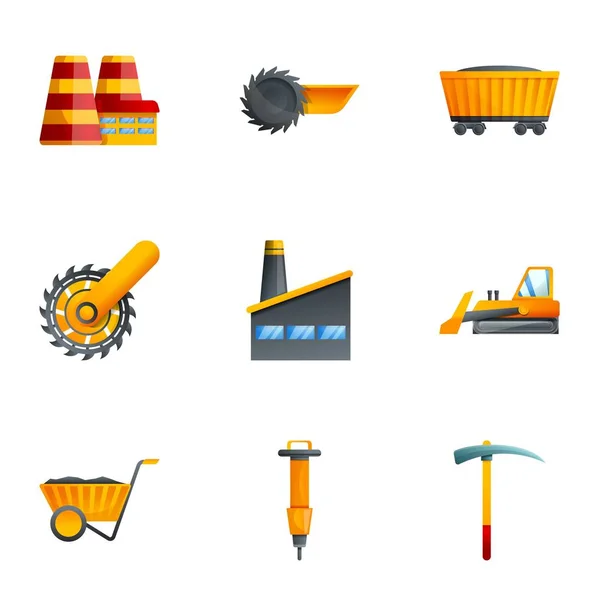 Set di icone dell'industria carboniera, stile cartone animato — Vettoriale Stock