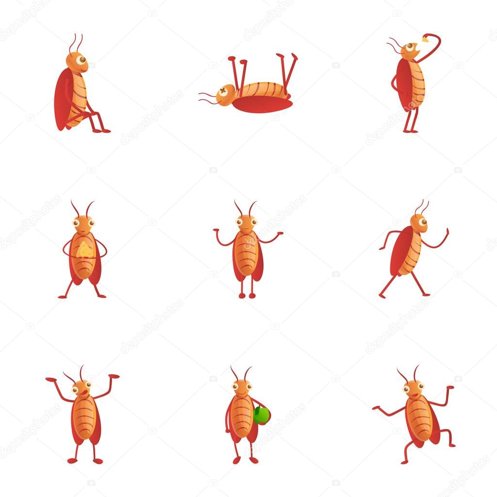 Cockroach icon set, cartoon style