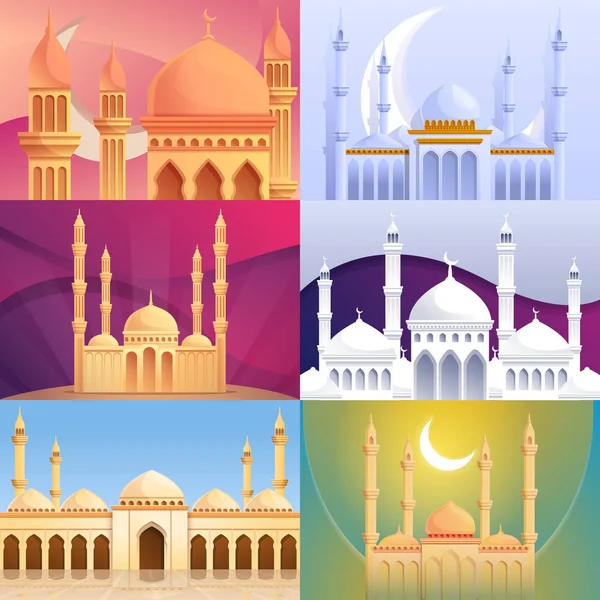 Ensemble de bannière de mosquée, style dessin animé — Image vectorielle