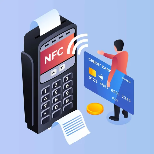 Nfc payment bank terminal konzept hintergrund, isometrischer stil — Stockvektor