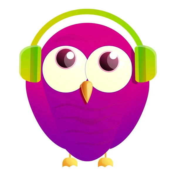 Owl with headphones icon, cartoon style — Stock Vector