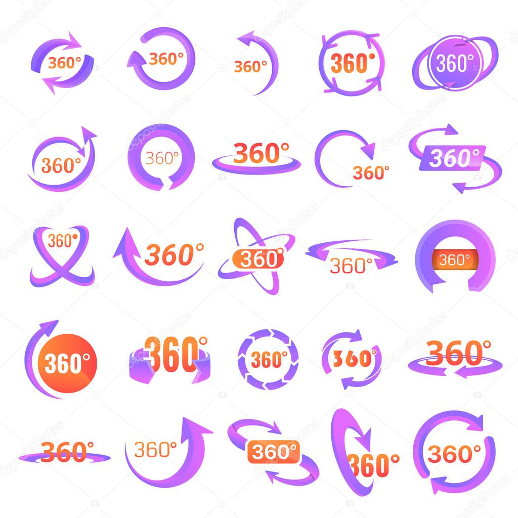 360 degrees icons set, cartoon style