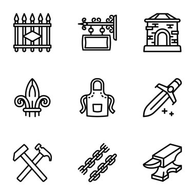 Blacksmith collection icon set, outline style clipart