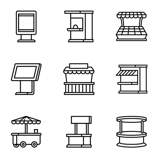 Modern street shop icon set, outline style — Stock Vector