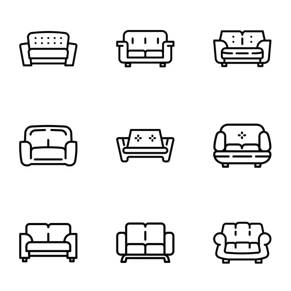 Oude sofa pictogram set, omtrek stijl — Stockvector