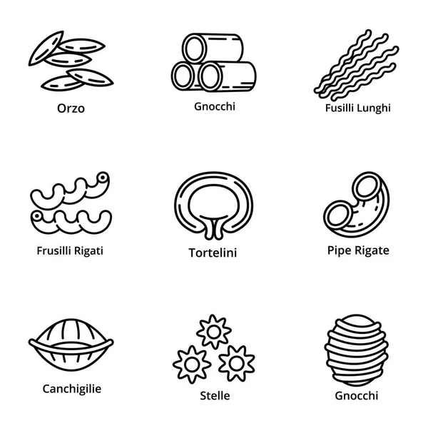 Ensemble d'icônes pour pâtes naturelles, style contour — Image vectorielle