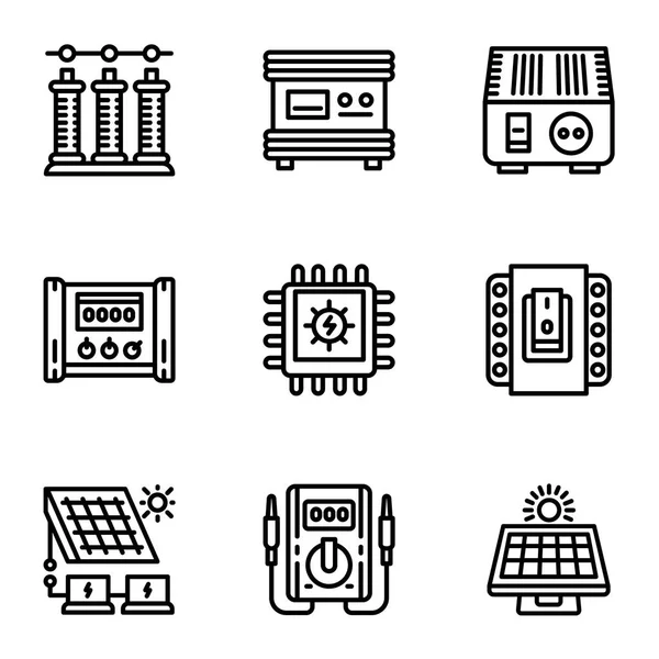 Conjunto de iconos de suministro de energía solar, estilo de esquema — Archivo Imágenes Vectoriales