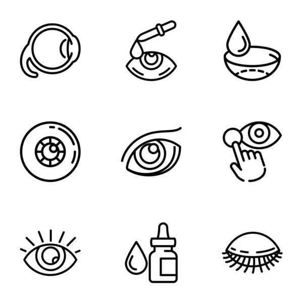 Conjunto de ícones ópticos para cuidados com os olhos, estilo de contorno — Vetor de Stock