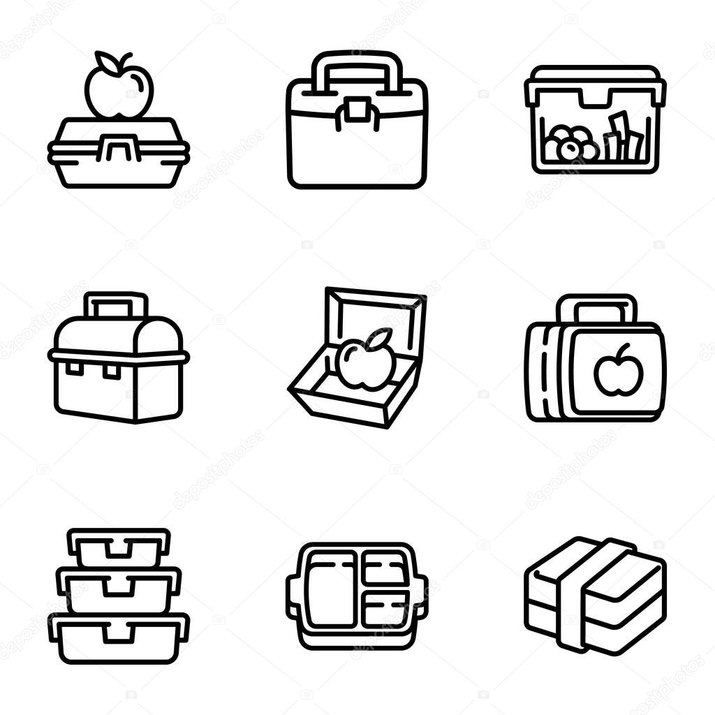 Plastic lunch box icon set, outline style