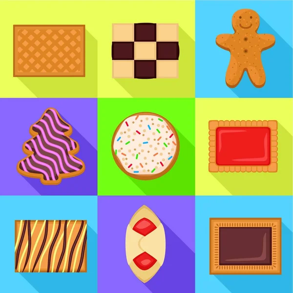 Sweet biscuits icon set, flat style — Stock Vector