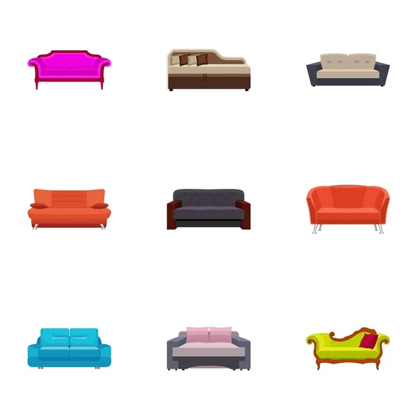 Set di icone per divano in pelle, stile piatto — Vettoriale Stock