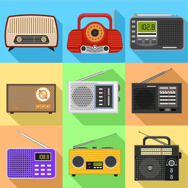 Fm radio icon set, flacher stil — Stockvektor