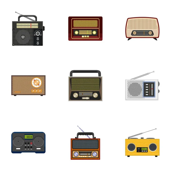 Classic radio icon set, flat style — Stock Vector