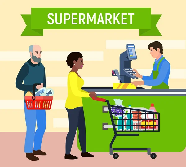 Supermarkt-Konzept Hintergrund, flacher Stil — Stockvektor