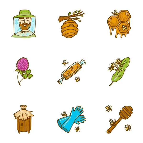 Conjunto de ícones de mel orgânico, estilo desenhado à mão — Vetor de Stock