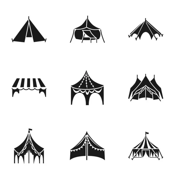 Набор иконок для наружной палатки, простой стиль — стоковый вектор