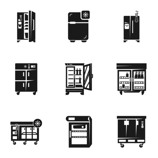 Kereskedelmi hűtőszekrény ikonkészlet, egyszerű stílus — Stock Vector