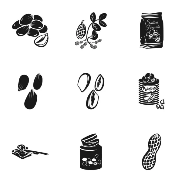 Smakelijke pinda icon set, eenvoudige stijl — Stockvector