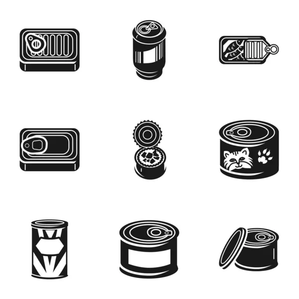 Conservar lata icono conjunto, estilo simple — Vector de stock