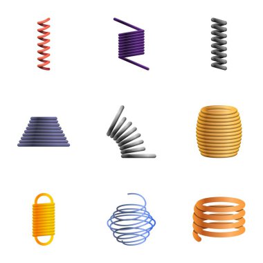 Elastic coil spring icon set, cartoon style clipart