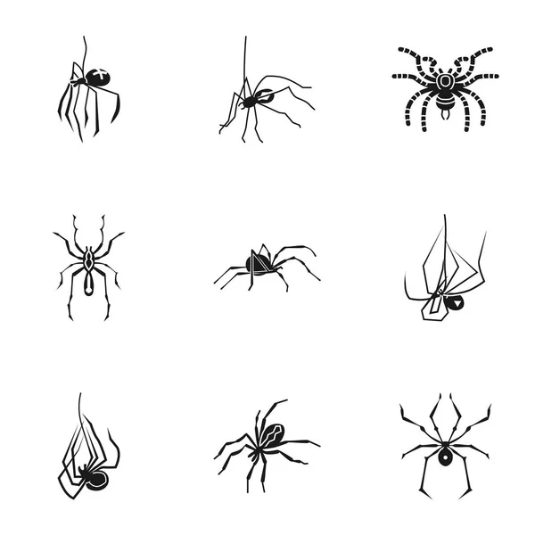 Peligro conjunto de iconos de araña, estilo simple — Vector de stock