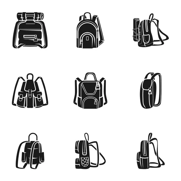 Пригодницький набір піктограм рюкзака, простий стиль — стоковий вектор