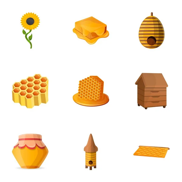 Bio-Honig-Ikone Set, Cartoon-Stil — Stockvektor