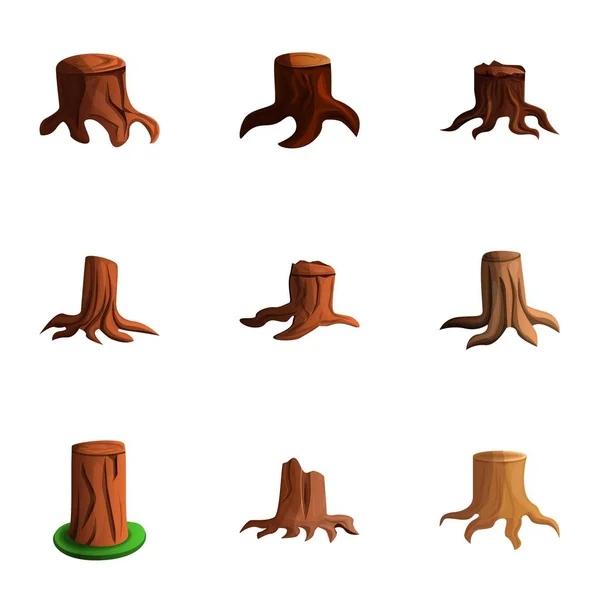 Oude boom stomp icon set, cartoon stijl — Stockvector