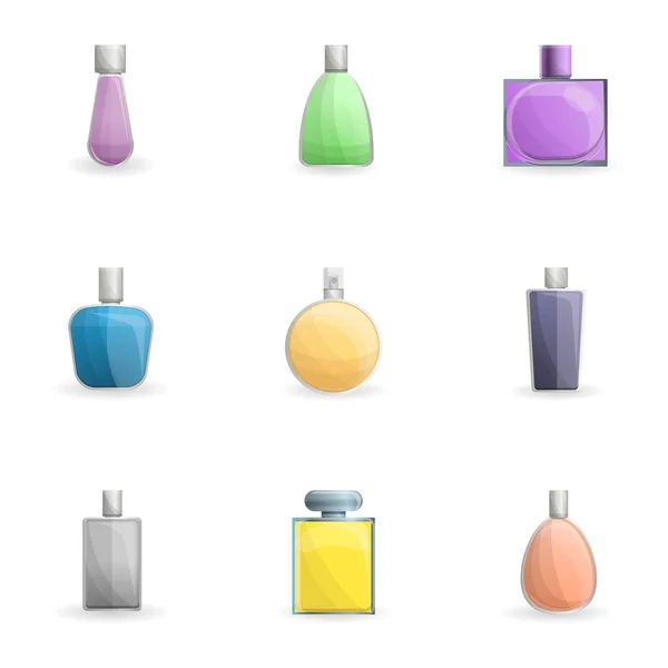 Spray perfume bottle icon set, cartoon style — Stock Vector