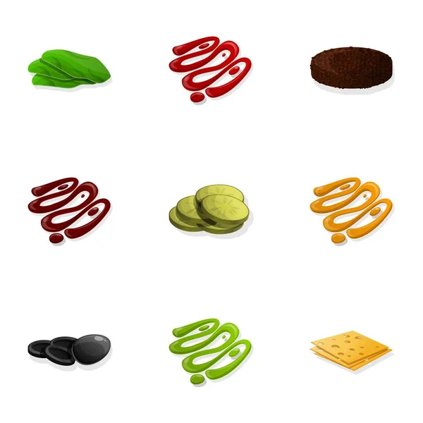 Conjunto de iconos de salsa de hamburguesa, estilo dibujos animados — Vector de stock