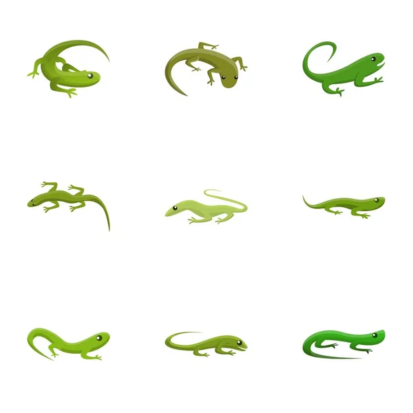 Conjunto de iconos de lagarto tropical, estilo de dibujos animados — Vector de stock