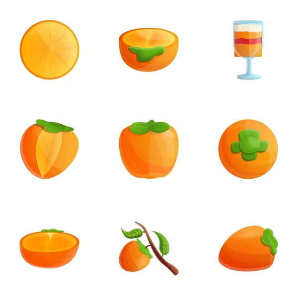 Smakelijke persimmon icon set, cartoon stijl — Stockvector