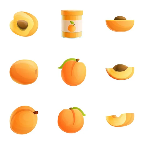 Eco Peach Ikonuppsättning, tecknad stil — Stock vektor