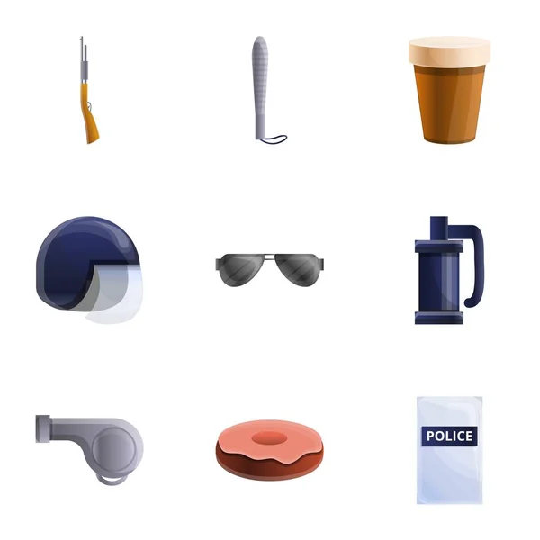 Policja codzienne narzędzia zestaw ikon, styl kreskówki — Wektor stockowy