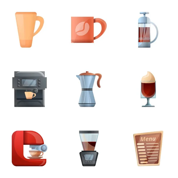 Set ikon peralatan kopi Barista, gaya kartun - Stok Vektor