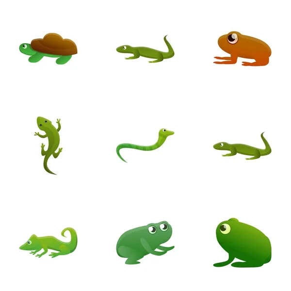 Ensemble d'icônes de reptiles de famille, style dessin animé — Image vectorielle