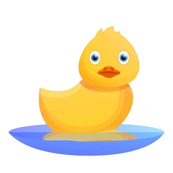 Yellow duck at lake icon, cartoon style — Stock Vector