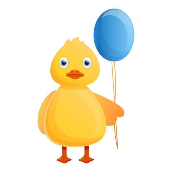 黄鸭蓝气球图标，卡通风格 — 图库矢量图片